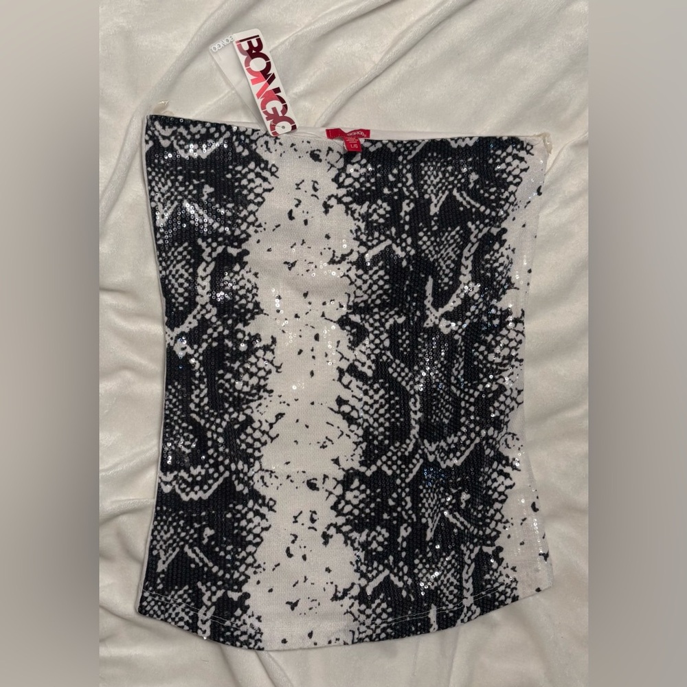 BONGO Black and White Snake Print Strapless Top